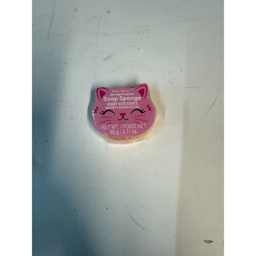 Body Raves Cat Soap Sponge Gummy Bear Scent 2.11 oz Pink Kitty Sealed